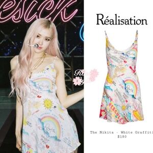REALISATION PAR x ELTON JOHN - The Nikita Mini Dress in White Graffiti, Small
